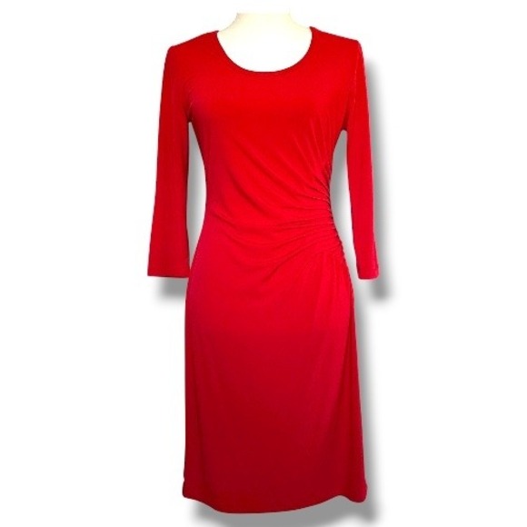 Calvin Klein Red 3/4 Sleeve Sheath Dress Career Cocktail Party Size 4 - Picture 1 of 7